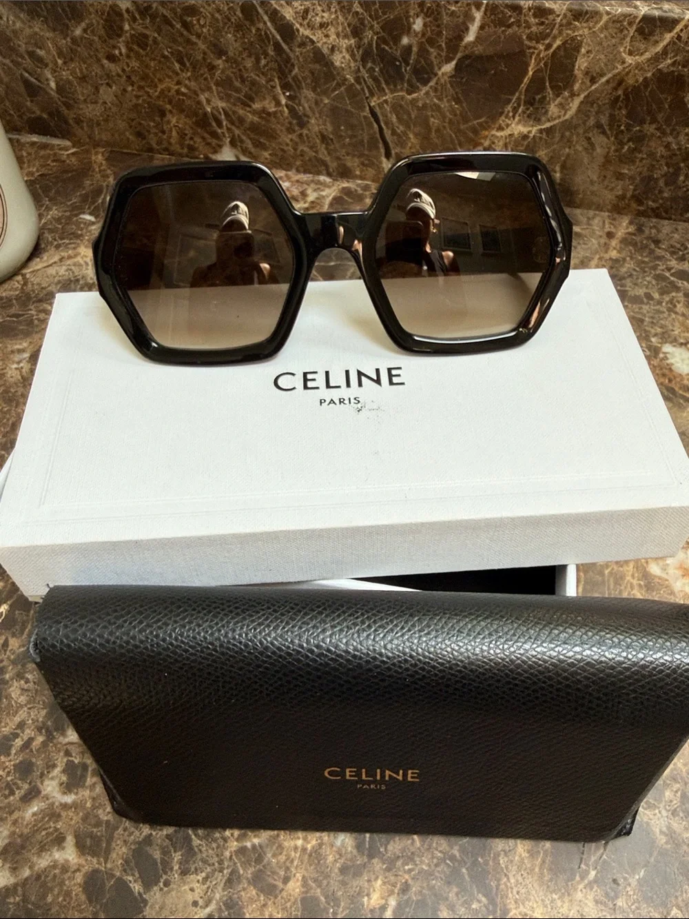 Celine Glossy Black Geometric Oversized Sunglasses